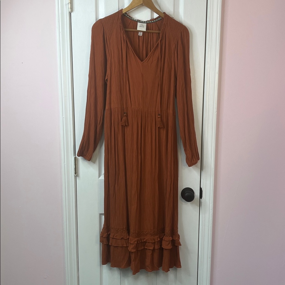 Knox Rose Boho Dress Long Sleeve Rust Size Medium